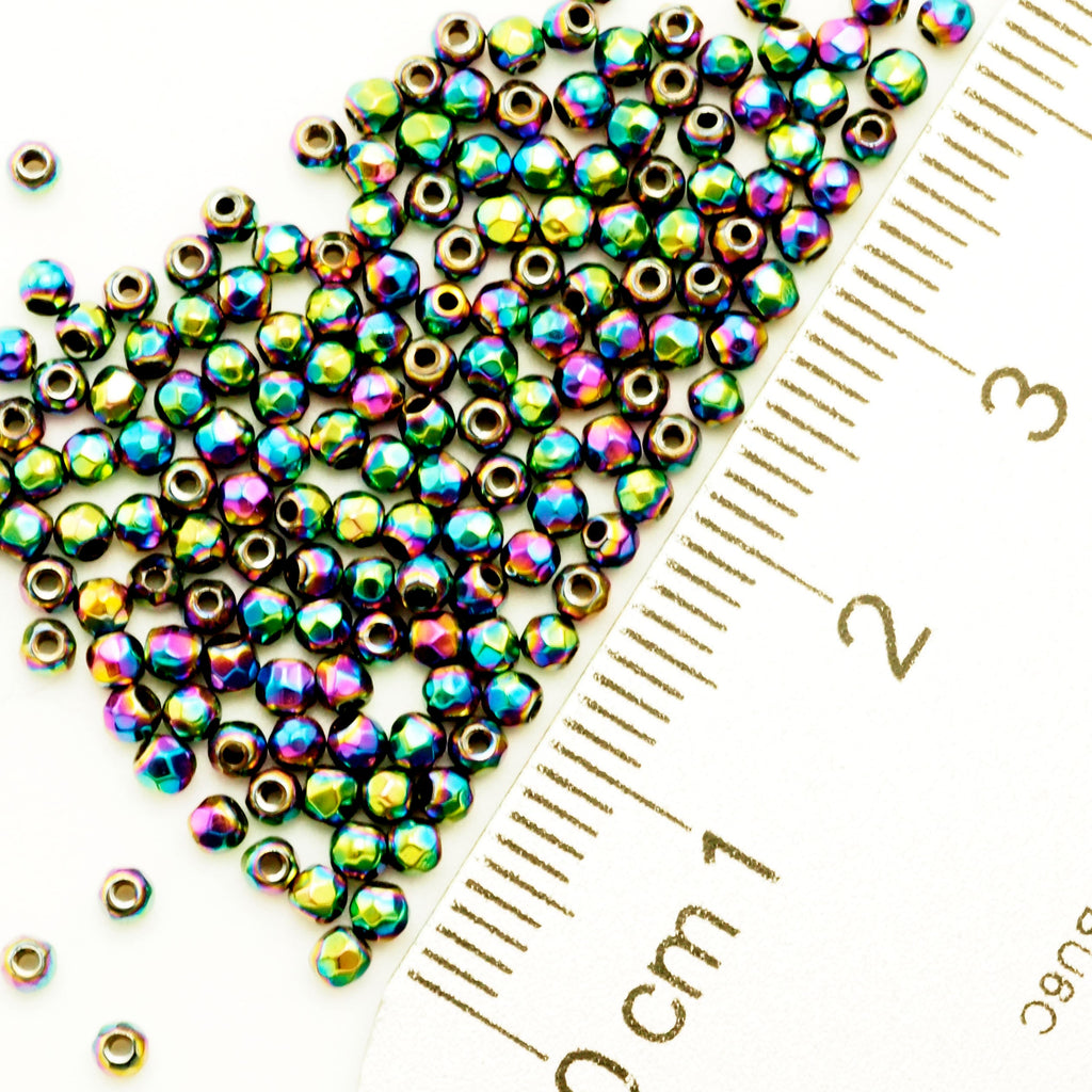 50 Faceted Round Beads - Rainbow Plated Brass in 6 Sizes - 2mm, 3mm, 4mm, 6mm, 8mm, 10mm - 100% Guarantee