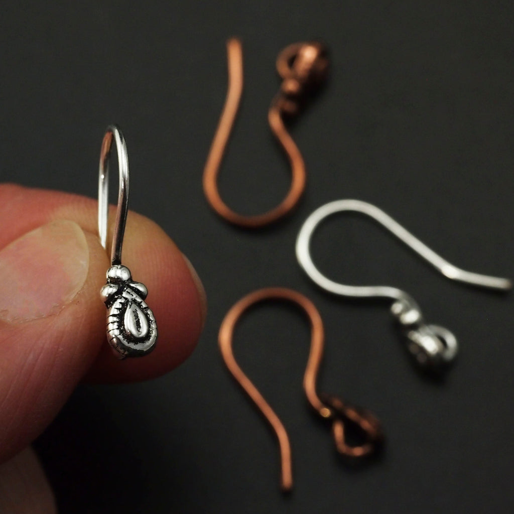 4 pairs - Ear Wires in 18 gauge with Fancy Teardrop - Antique Copper or Antique Silver Plated - 100% Guarantee