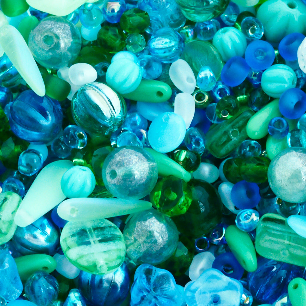 Lagoon Bead Mix - A Soup of Japanese Seed Beads and Czech Pressed Glass Beads