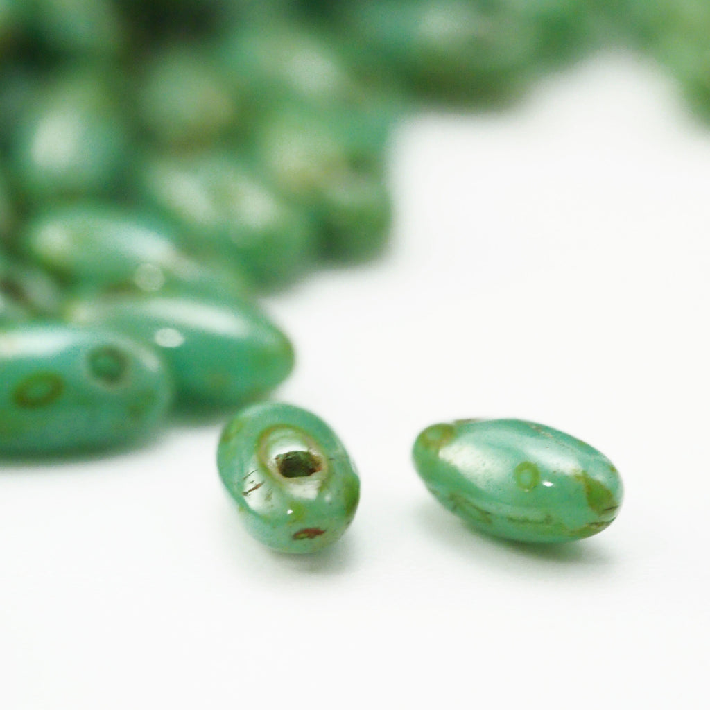 Opaque Turquoise Picasso Rizo Czech Beads - 5mm x 2.5mm - 6.25 Grams -100% Guarantee