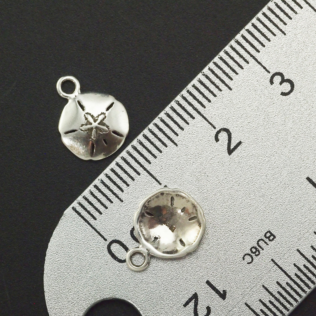 1 Smooth Sterling Silver Sand Dollar Charm - 9mm X 12mm