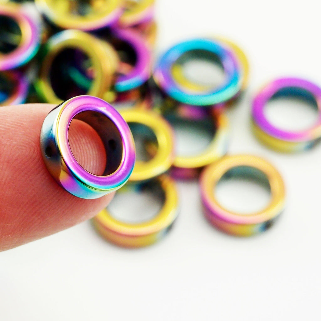 14 - 12mm Rainbow Donut Beads - 100% Guarantee