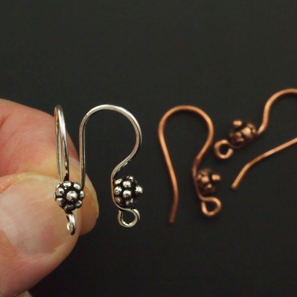 4 pairs - Ear Wires in 18 gauge with Flower - Antique Copper or Antique Silver Plated - 100% Guarantee