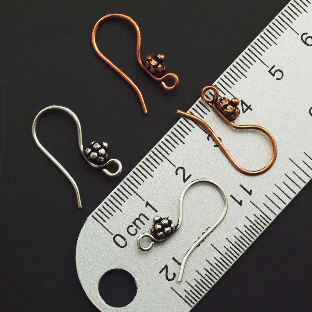 4 pairs - Ear Wires in 18 gauge with Flower - Antique Copper or Antique Silver Plated - 100% Guarantee