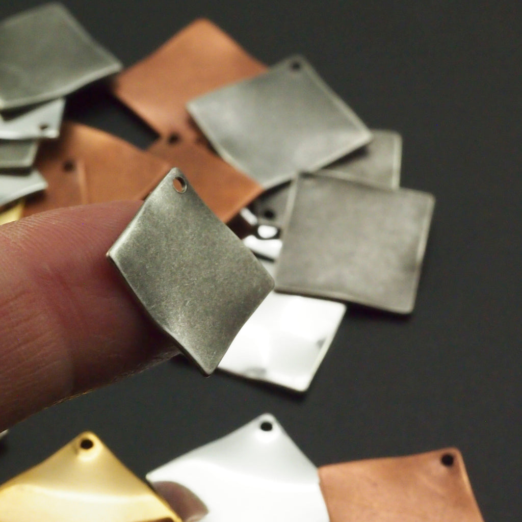 5 20mm Square Wavy Stamping Blanks in Silver Plate, Gold Plate, Antique Silver, Antique Gold or Antique Copper