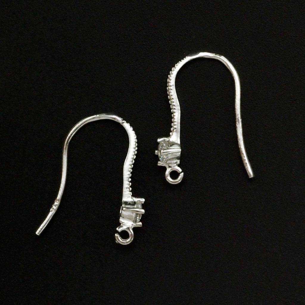 2 Pairs Sterling Silver Shimmering Ear Wires with CZ - 20 gauge - 18mm