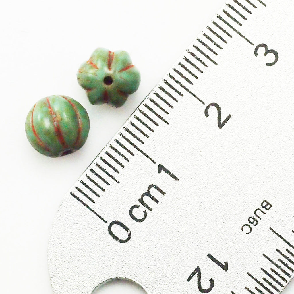 15 - 8mm Turquoise Picasso Melon Beads - Corrugated Czech Glass Rounds - 100% Guarantee