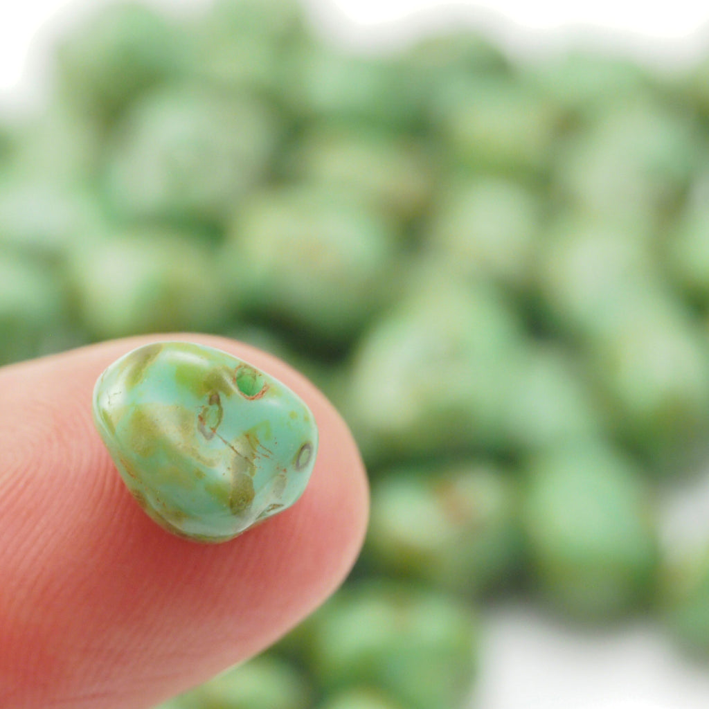 15 - 6mm X 8mm Nuggets - Opaque Turquoise Picasso Beads - Czech Glass - 100% Guarantee
