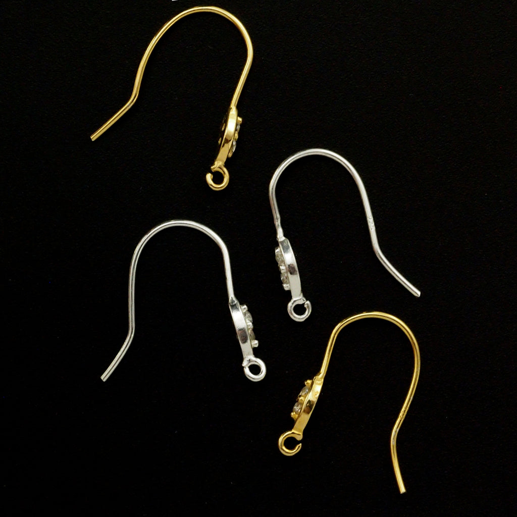 2 Pairs Sterling Silver Sparkle Ear Wires with CZ - 21 gauge - Also in Gold Finish