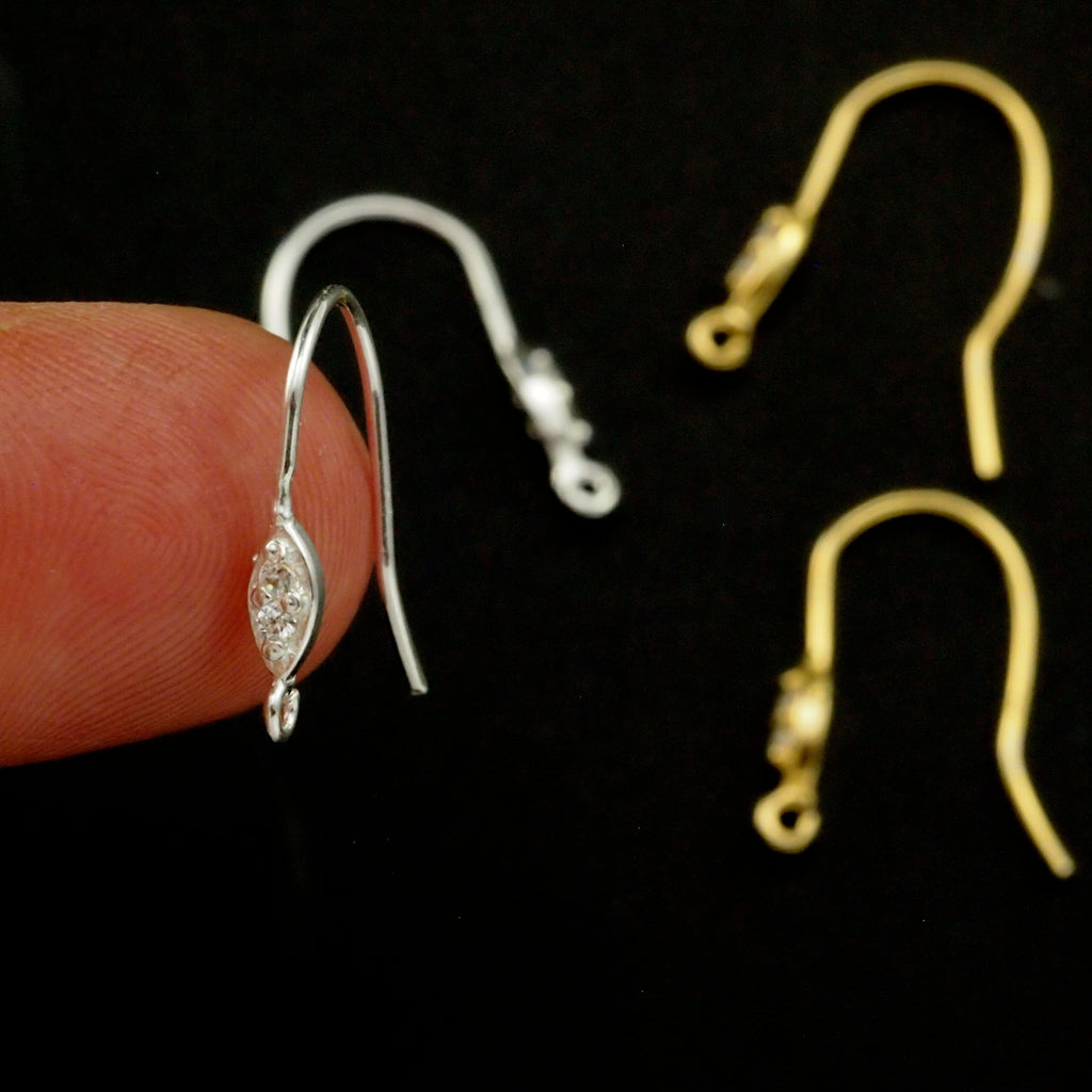 2 Pairs Sterling Silver Sparkle Ear Wires with CZ - 21 gauge - Also in Gold Finish