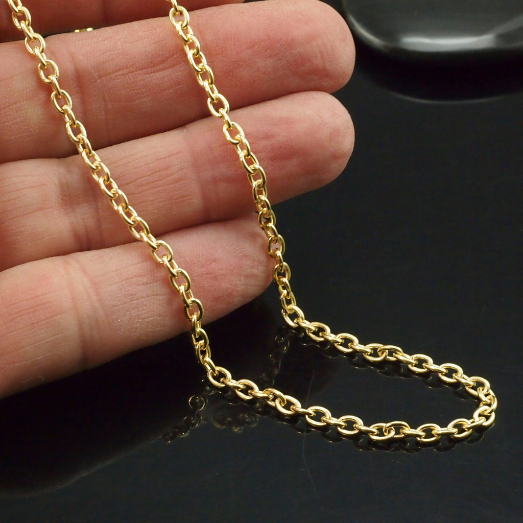 Solid Brass 2.8mm Oval Cable Chain - By the Foot or Finished with a Lobster Clasp - Made in the USA - Shiny or Antique
