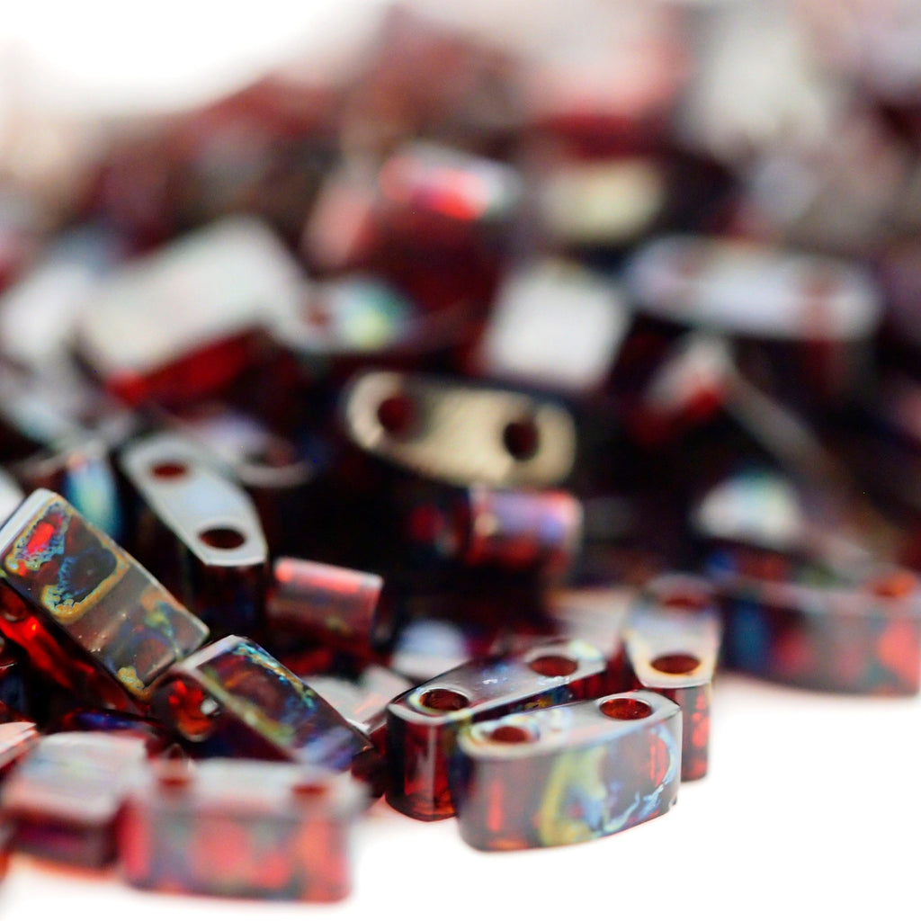 Transparent Ruby Picasso Miyuki Half Tila Beads - 2.3mm X 5mm - 100% Guarantee