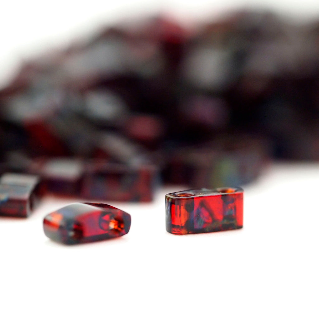 Transparent Ruby Picasso Miyuki Half Tila Beads - 2.3mm X 5mm - 100% Guarantee