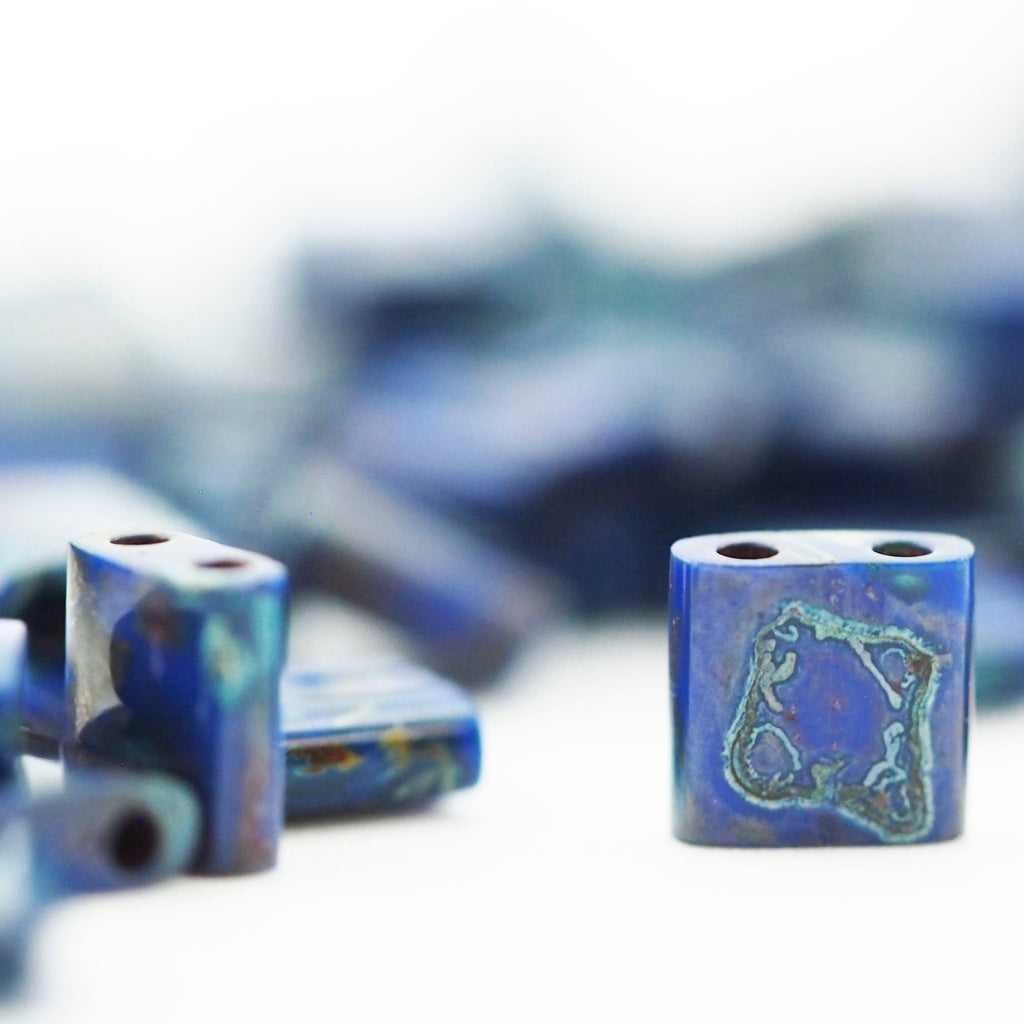 Opaque Cobalt Picasso Miyuki Tila Beads - 5mm Square - 100% Guarantee