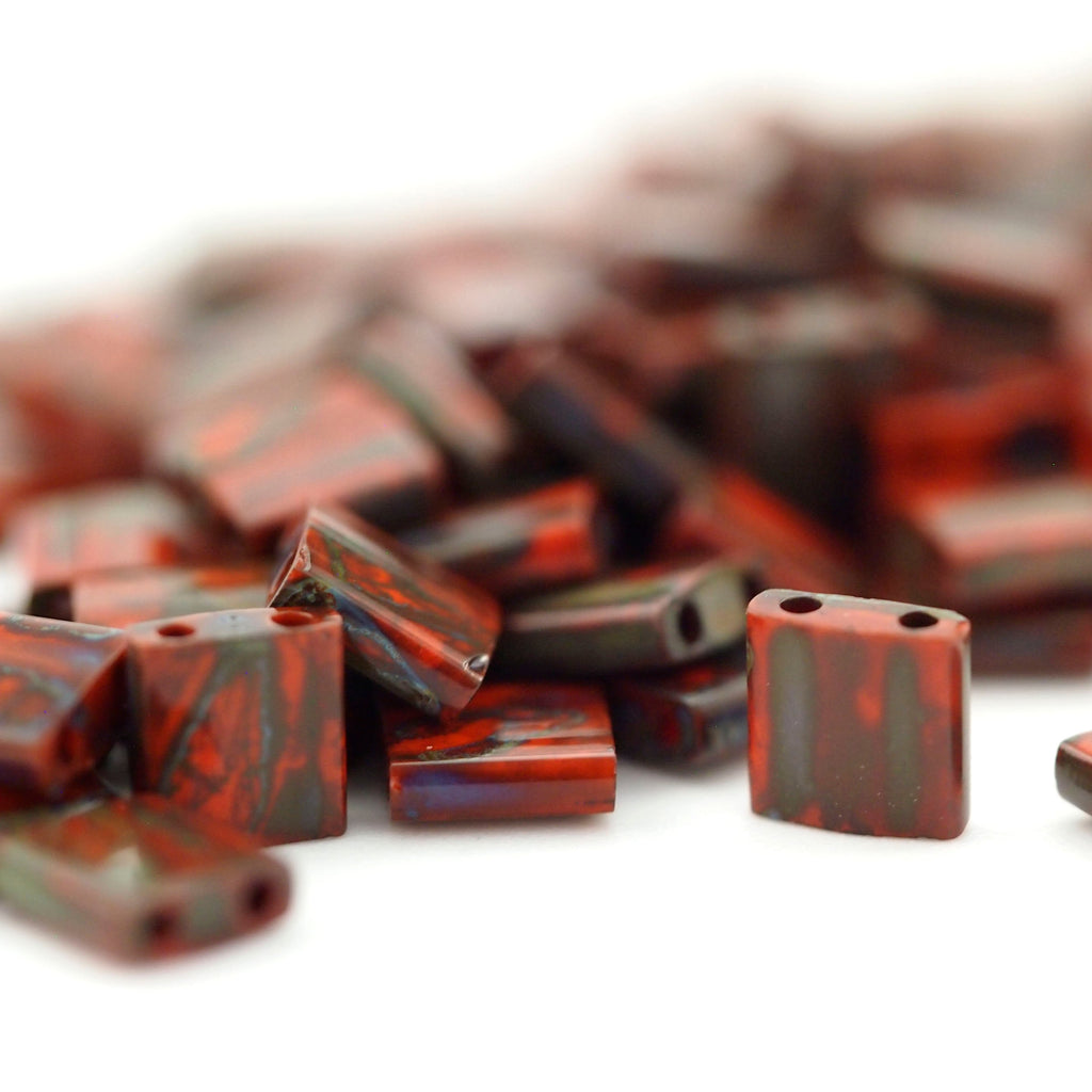 Opaque Red Picasso Miyuki Tila Beads - 5mm Square - 100% Guarantee