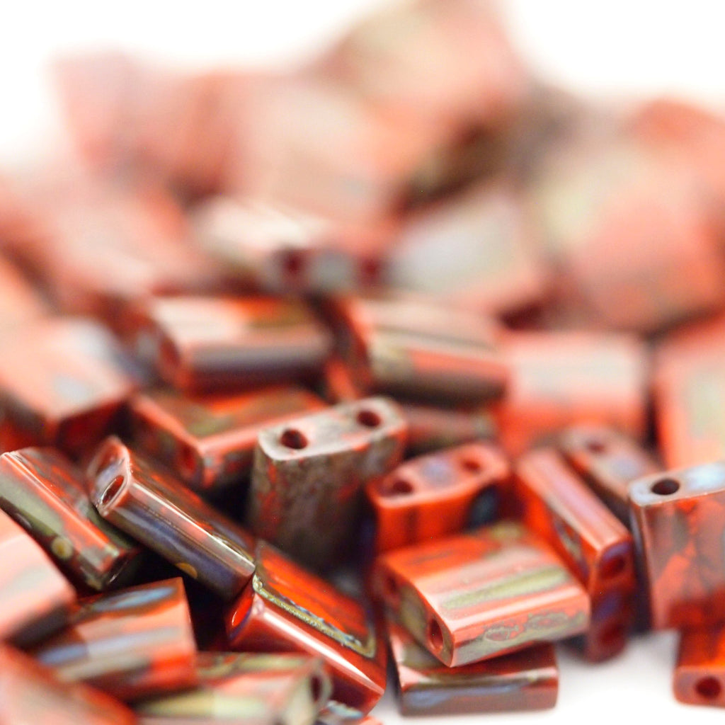 Opaque Red Picasso Miyuki Tila Beads - 5mm Square - 100% Guarantee