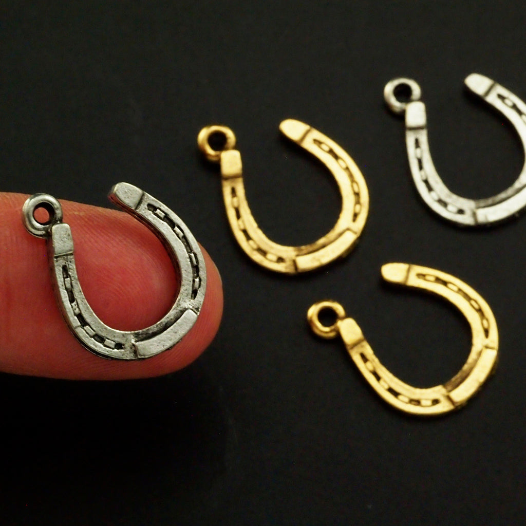 2 Horseshoe Charms  - 20mm X 15mm - You P1ck Antique Silver or Antique Gold Plate