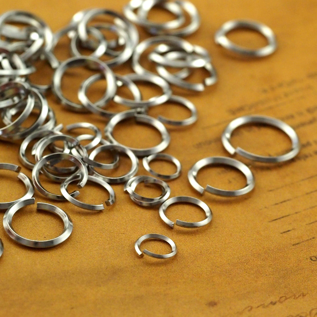 50 Square on Edge Stainless Steel Jump Rings - 4 Sizes - Best Commercially Made - 100% Guarantee - Economically Priced
