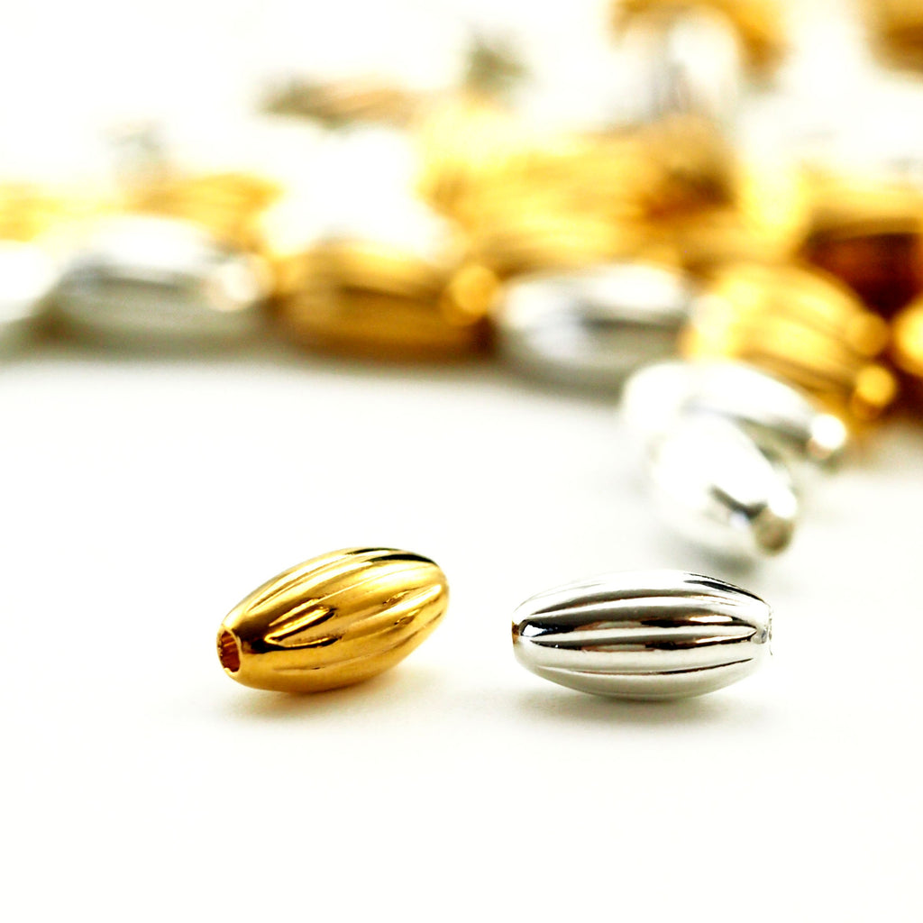 50 Corrugated Oval Silver and Gold Plated Beads in 5mm, 8mm and 12mm