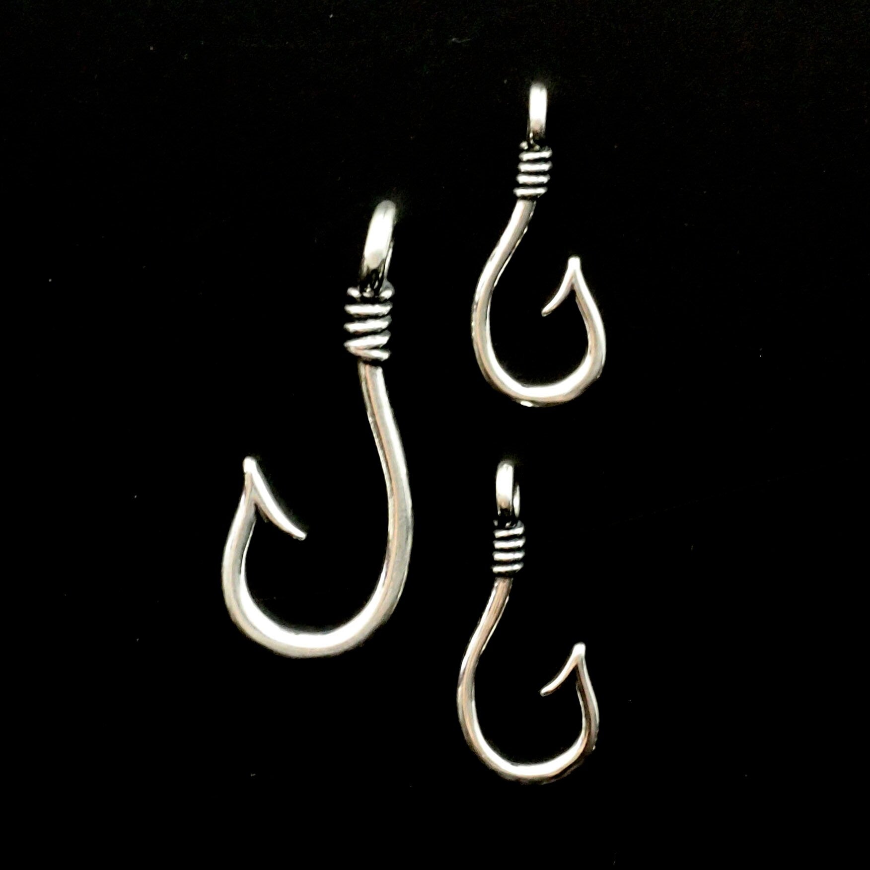 2 Fish Hook Clasps, Charms or Pendants in Sterling Silver - Made