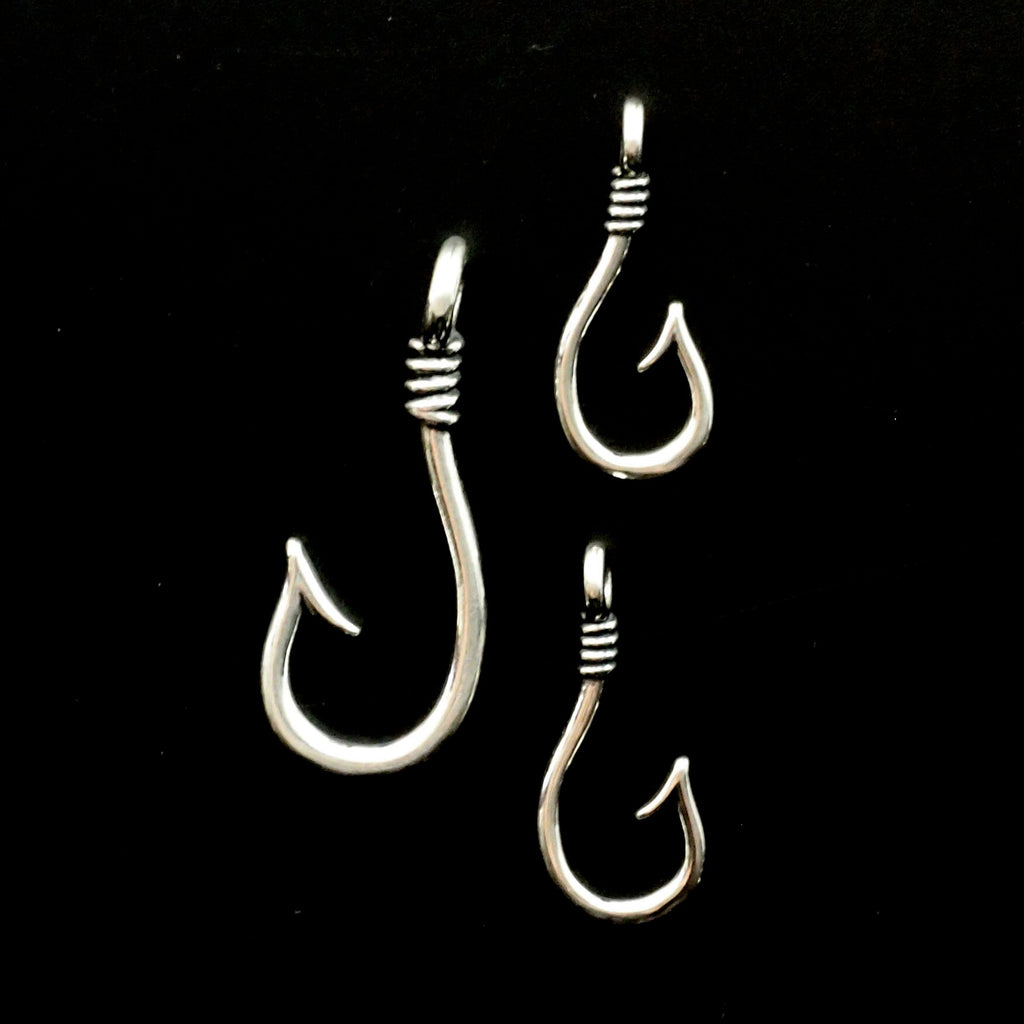2 Fish Hook Clasps, Charms or Pendants in Sterling Silver - Made in the USA
