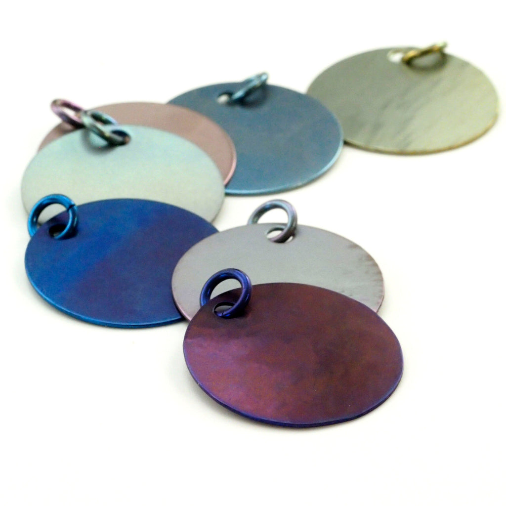 Titanium Stamping Discs - 9mm and 25mm with Matching Jump Rings - Filed and Polished Jewelry Grade Blanks Tags