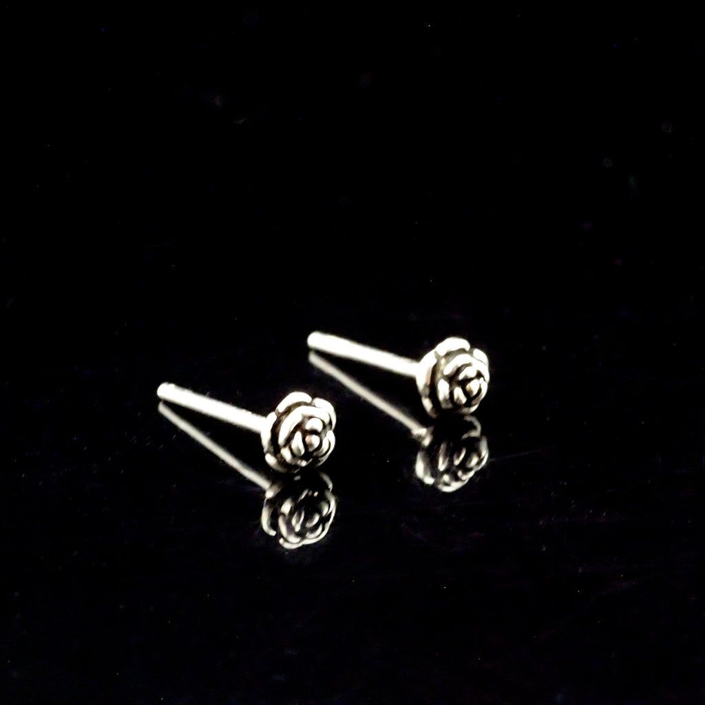 Rose Bud Sterling Silver Post Earring - 4mm Flower for your Ear or Nose