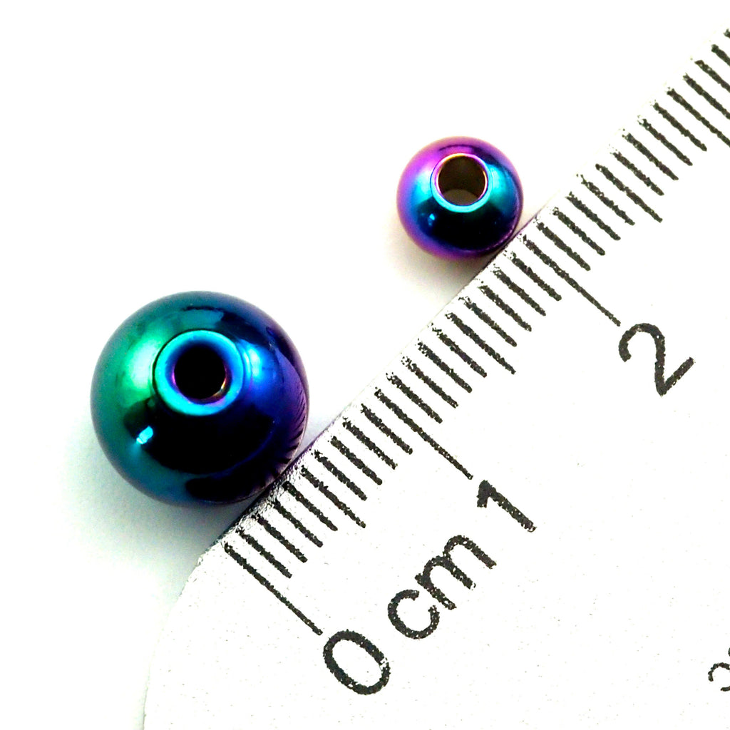 Rainbow Anodized Stainless Steel Round Beads in 4 Sizes