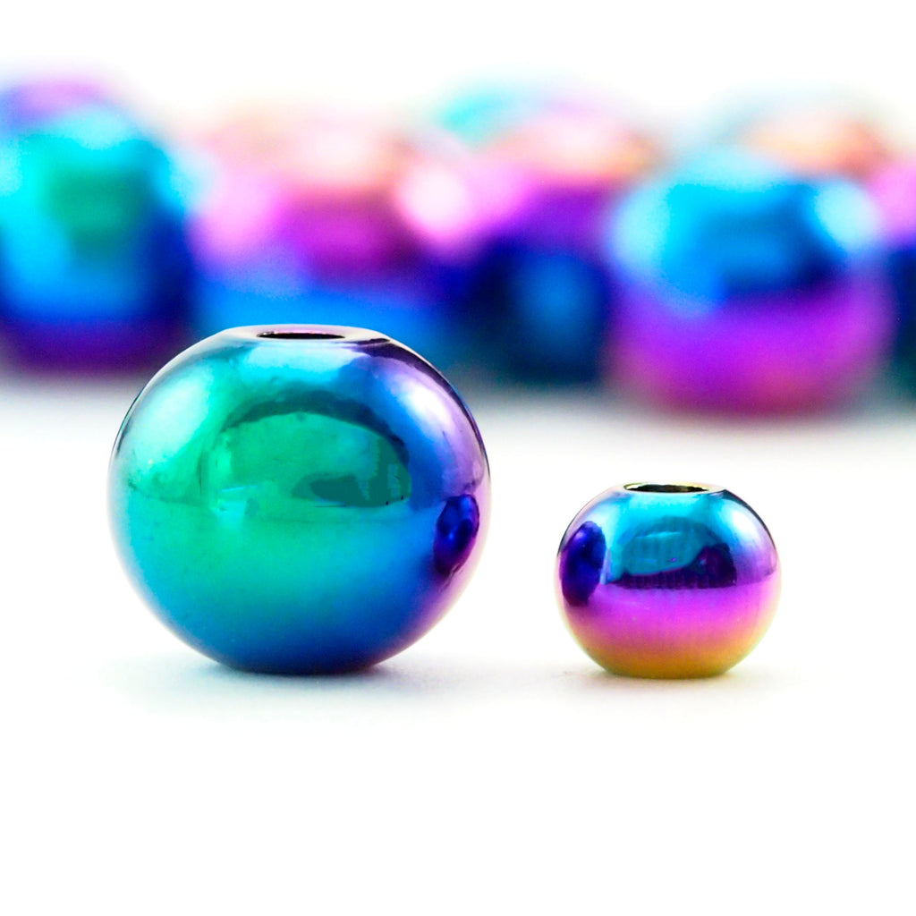 Rainbow Anodized Stainless Steel Round Beads in 4 Sizes