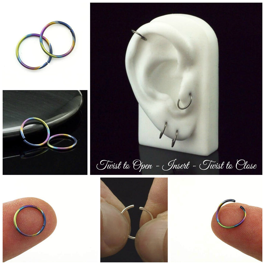 1 Simple Niobium Hypoallergenic Earring Hoop - 22, 20, 18, 16, 14 gauge - Diameter and 21 Colors to Select from