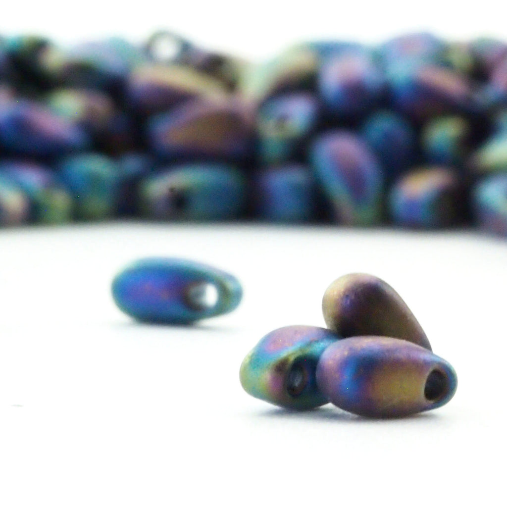 Matte Black AB Long Drop Beads - 3mm X 5.5mm Miyuki Glass Beads - 100% Guarantee