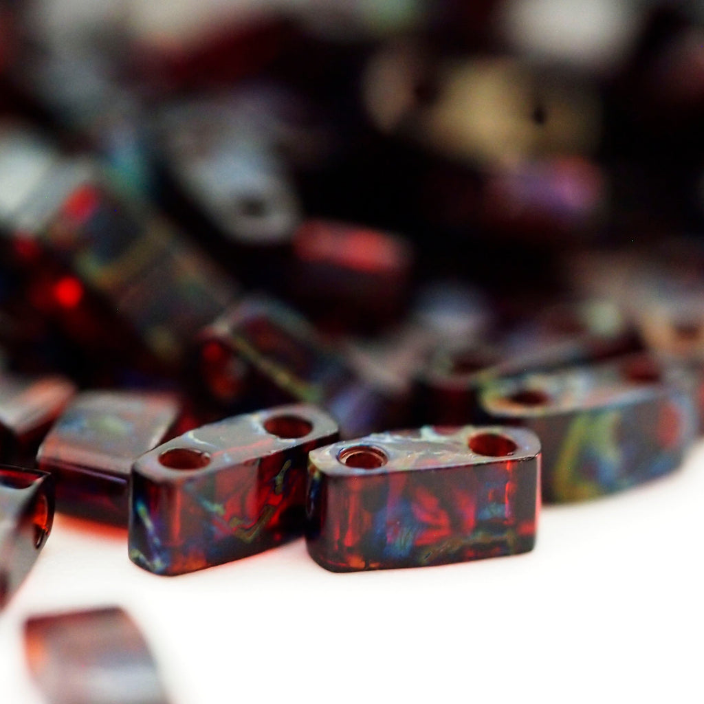 Transparent Ruby Picasso Miyuki Half Tila Beads - 2.3mm X 5mm - 100% Guarantee