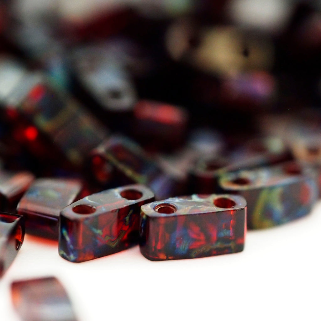 Transparent Ruby Picasso Miyuki Half Tila Beads - 2.3mm X 5mm - 100% Guarantee