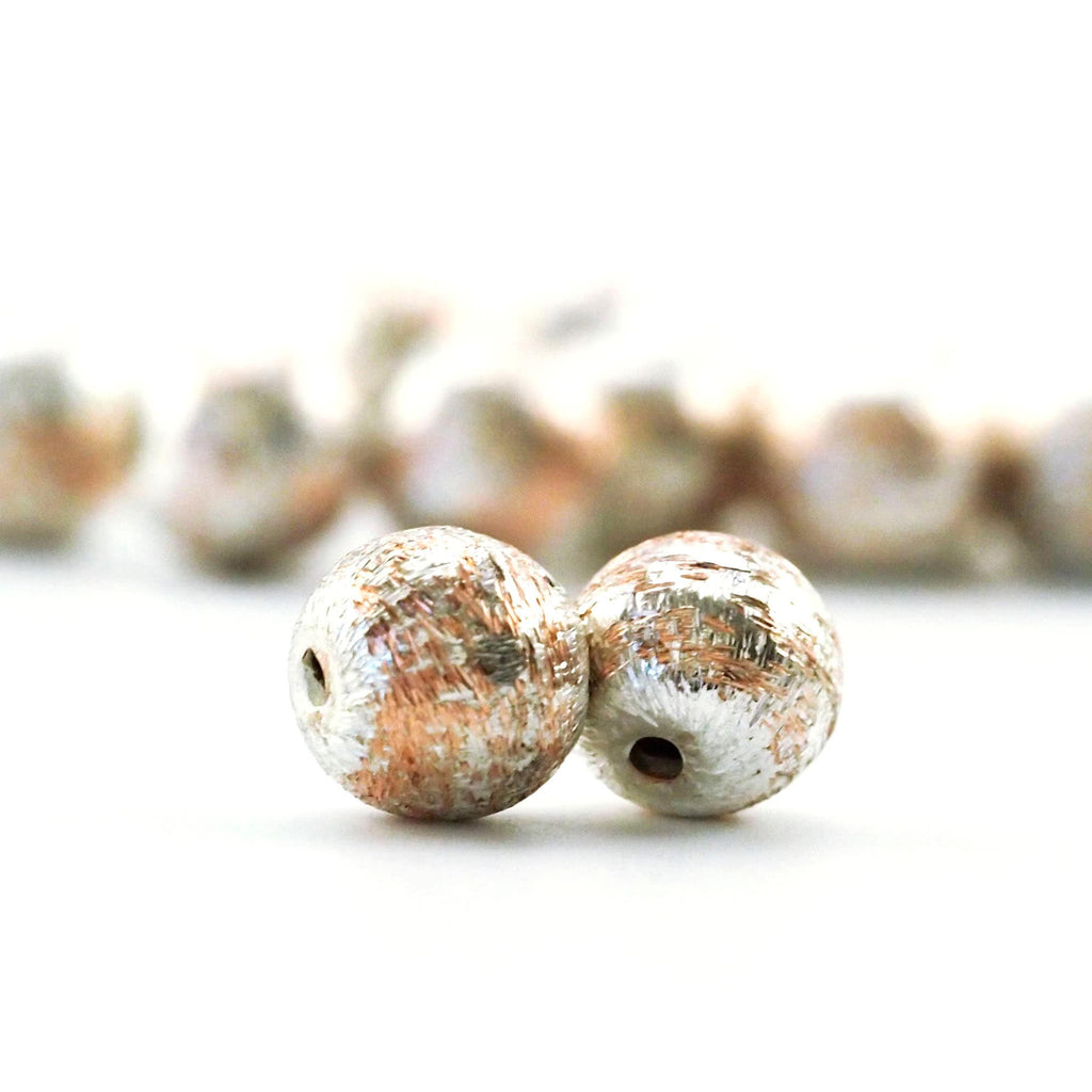 8 Brushed Silver Plated Copper Beads in 8mm or 10mm - Unique 2 Tone Look