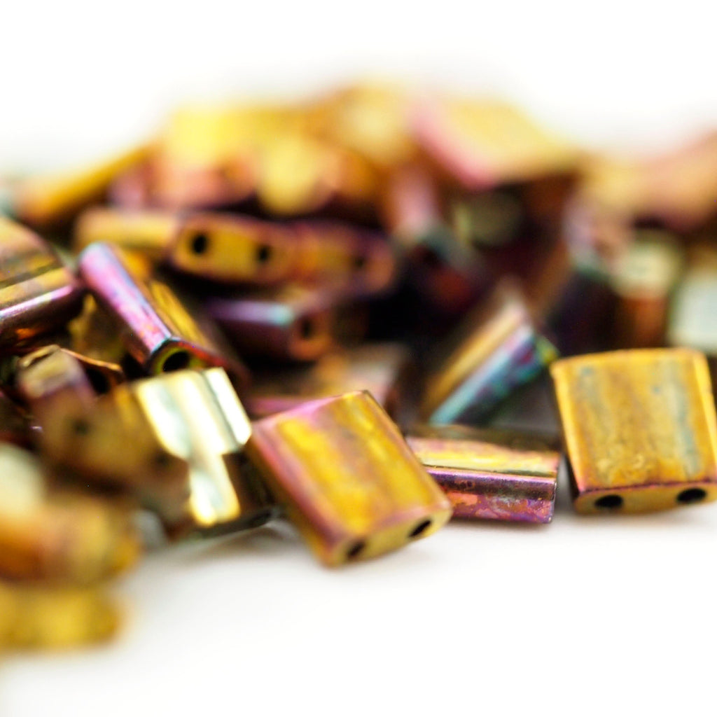 Opaque Metallic Gold Iris Miyuki Tila Beads - 5mm Square - 100% Guarantee
