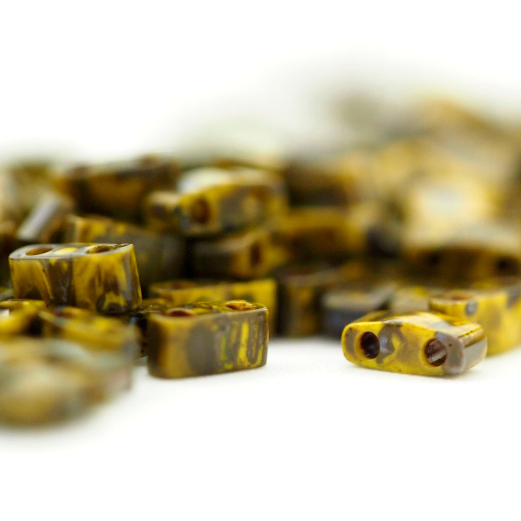 Opaque Dark Yellow Picasso Miyuki Half Tila Beads - 2.3mm X 5mm - 100% Guarantee