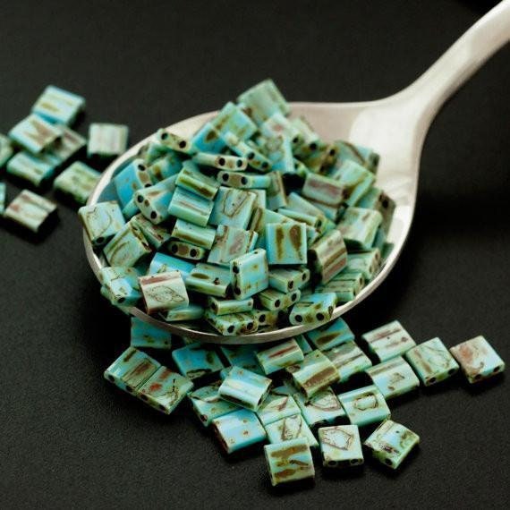 Opaque Turquoise Blue Picasso Miyuki Tila Beads - 5mm Square - 100% Guarantee