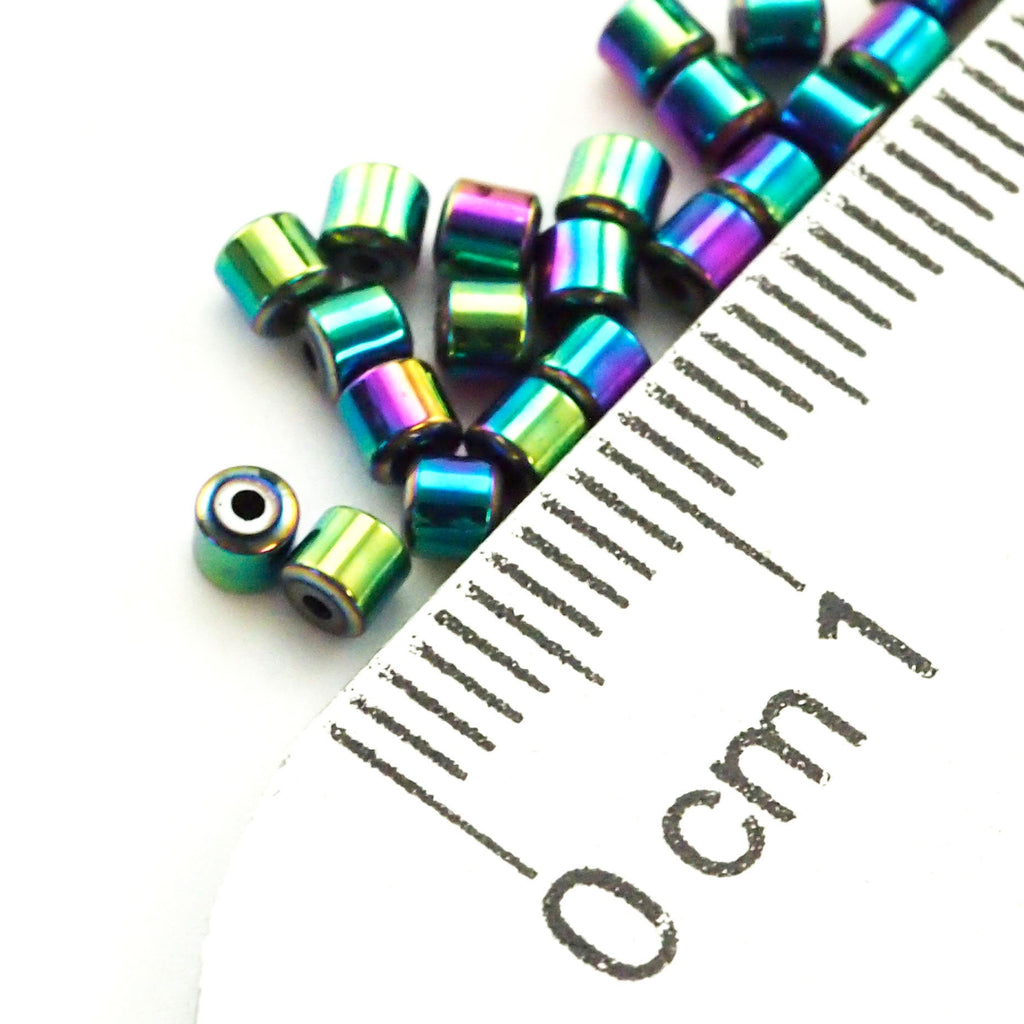 30 Round Tube Beads - Rainbow Plated Brass in 3 Sizes - 100% Guarantee
