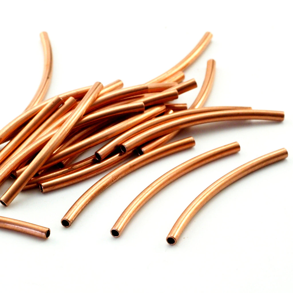 5 Handmade Curved Copper Tube Beads - 24 gauge in Custom Lengths from 1 inch to 6 inches - 3 Diameters From 2.89mm OD to 4.1mm OD