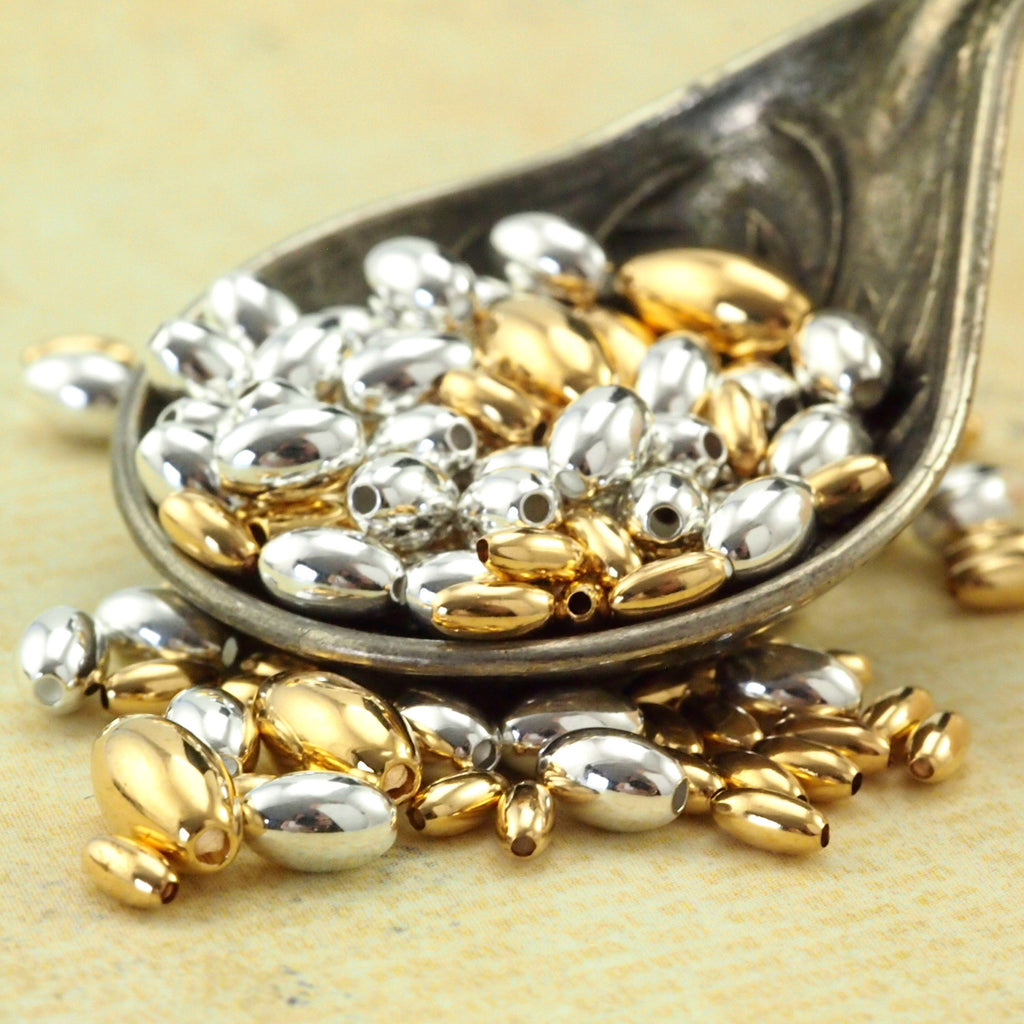 50 Smooth Oval Beads - Silver and Gold Plated Brass - 100% Guarantee