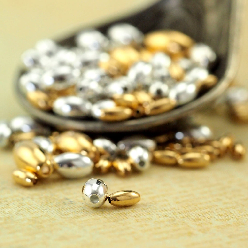 50 Smooth Oval Beads - Silver and Gold Plated Brass - 100% Guarantee