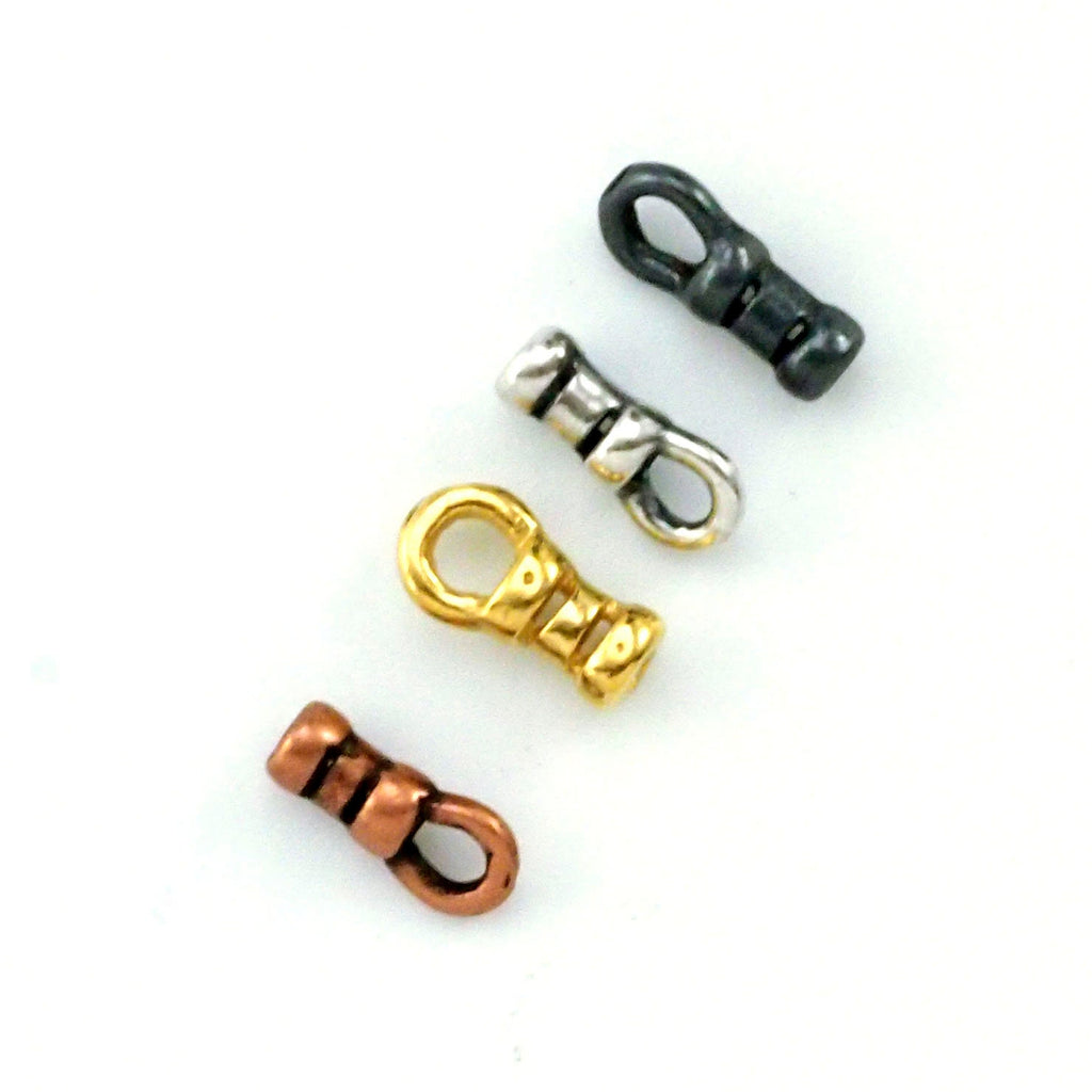 2 Sets Cord Crimp Ends - 1mm ID - 4mm X 2mm in Antique Copper, Antique Silver, Gold Plate or Gunmetal