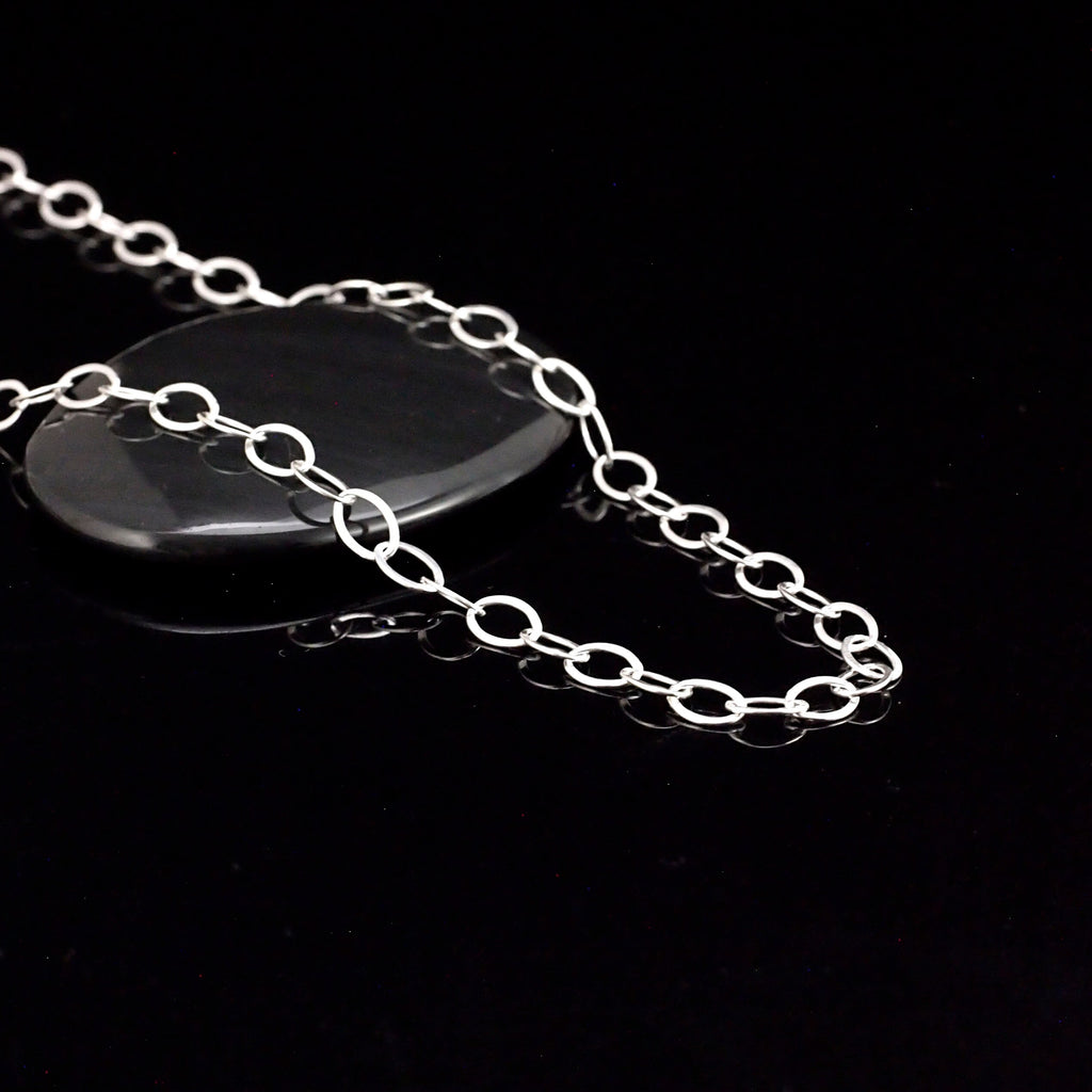 Sterling Silver Flat Oval Cable Chain - Finished with Clasp or By the Foot in 5 Widths 1.1mm, 1.4mm, 2.3mm, 3mm, 5.4mm -  Made in the USA