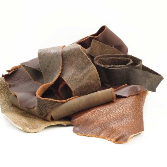 8 ounces Leather Scraps - Black, Brown or Color Mix