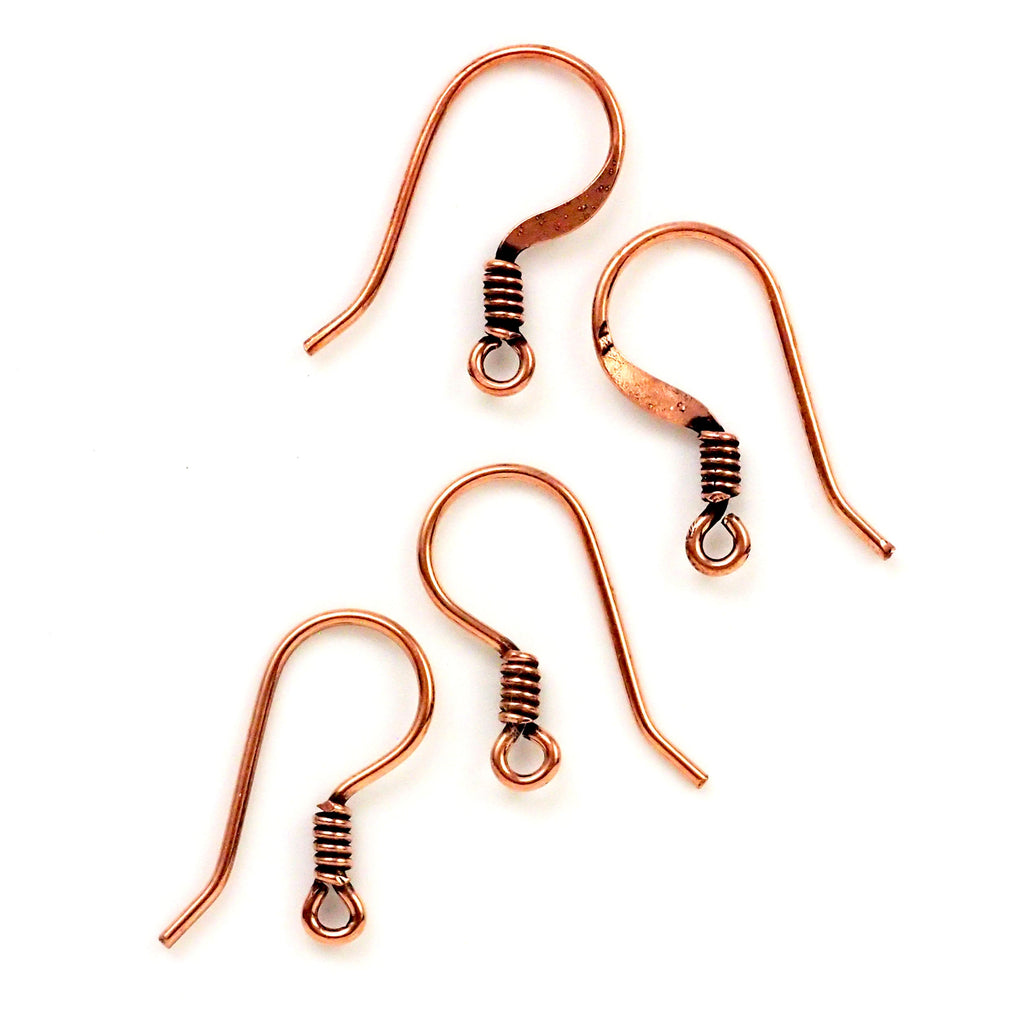 4 Pairs Antique Copper Ear Wires with Coils - Hammered or Round Solid 20 gauge