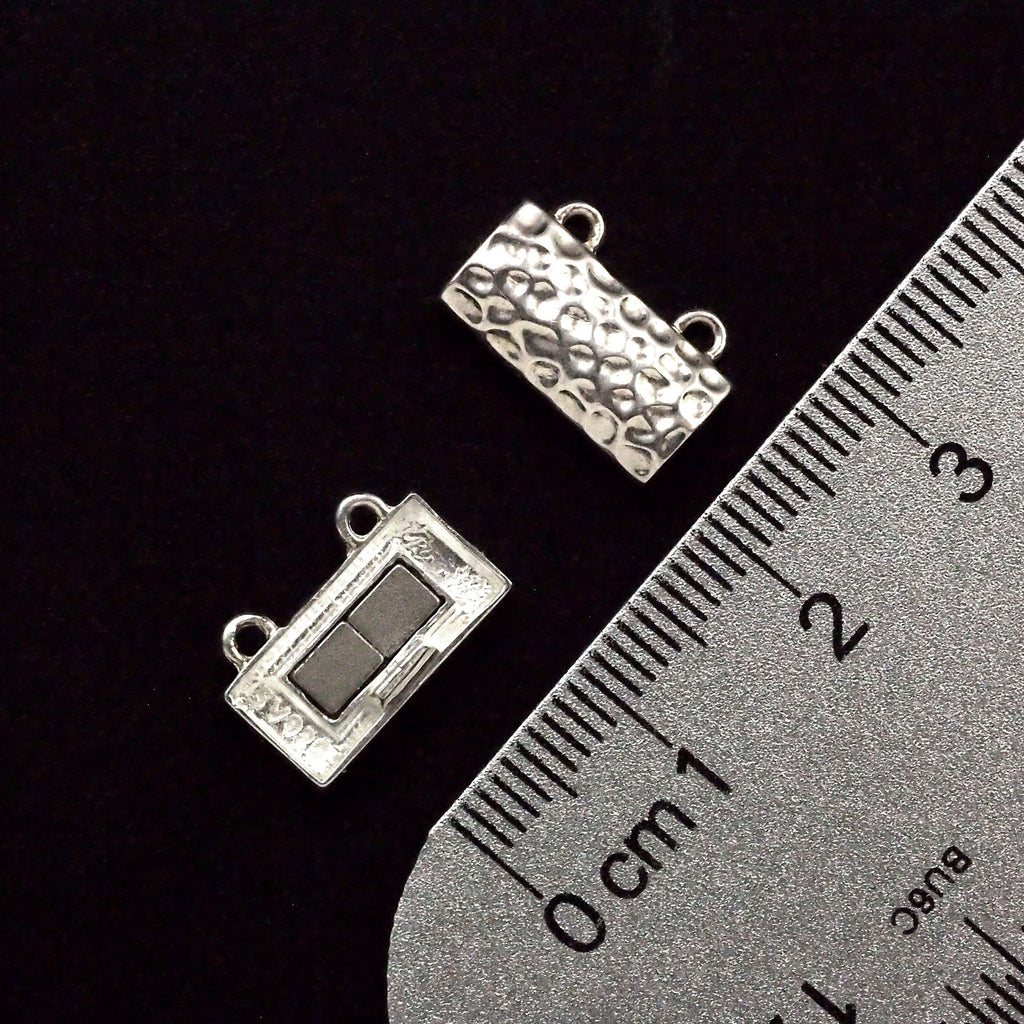 Sterling Silver Magnetic Hammered Rectangle 2 Strand Clasp - 14mm X 7mm