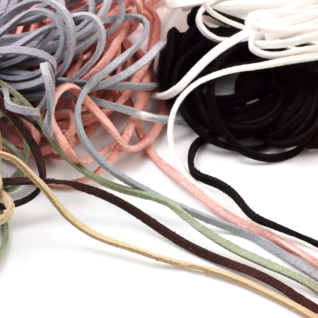 3mm Flat Faux Suede Cord - By The Yard or Spool in Black, Cream, Peach, Teal Blue, Lime Green, Light Green, White, Grey, Rose Pink, Brown
