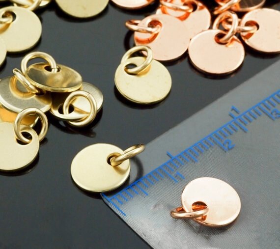 10 Stamping Blanks, Discs - Filed and Polished with Jump Rings - 9mm Jewelry Grade Copper or Brass - 100% Guarantee