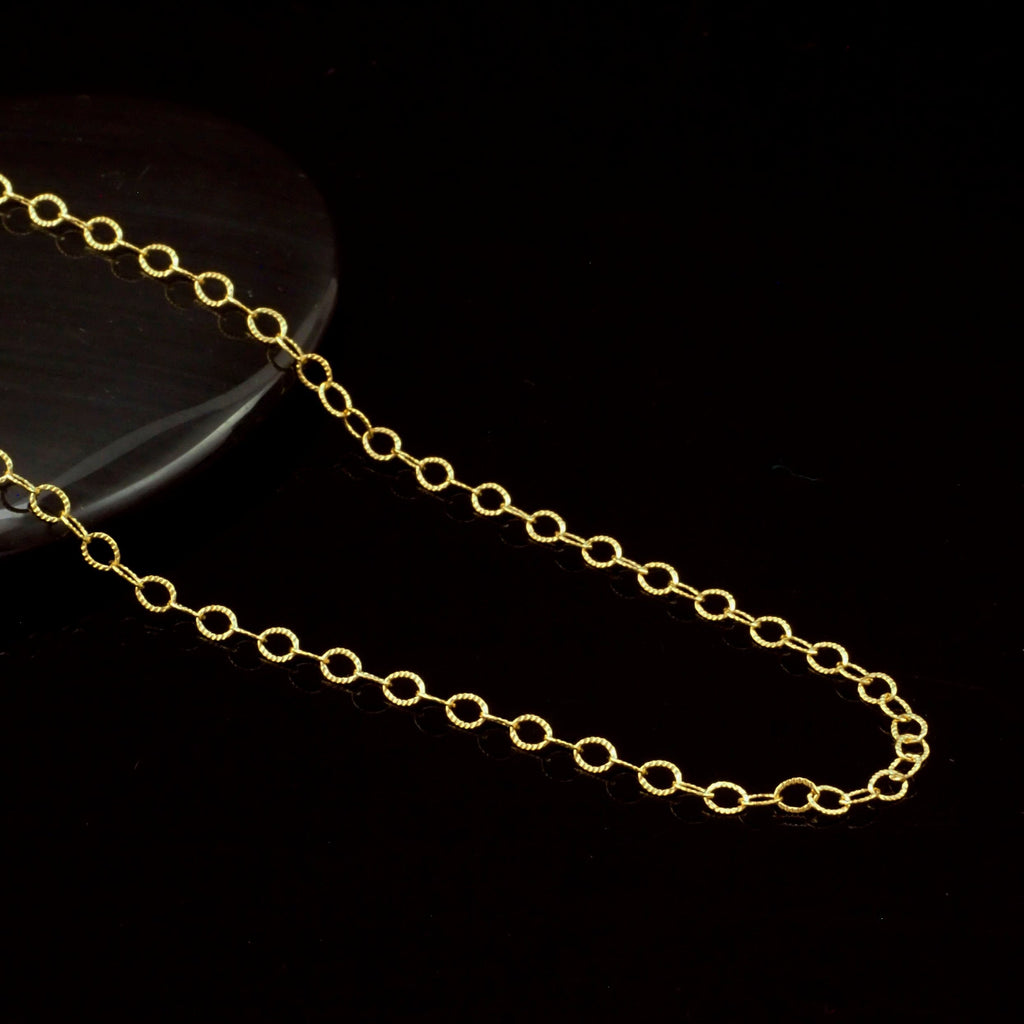 2.1mm 14kt Gold Filled Patterned Flat Oval Cable Chain - Custom Finished Lengths or By The Foot - Made in the USA
