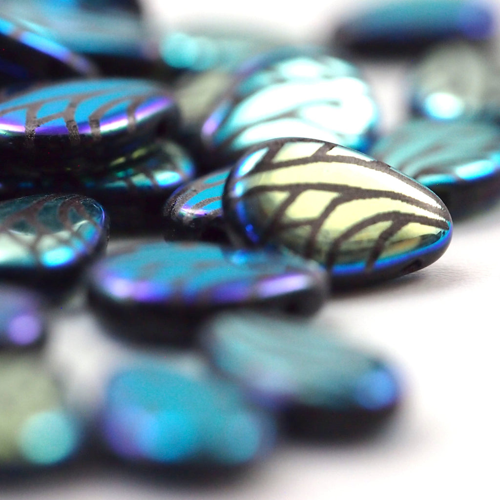 10 Butterfly Wing Laser Jet Teardrop Beads - Czech Pressed Glass - 100% Guarantee